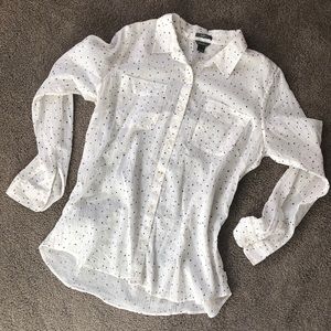 White polka dot button-down shirt